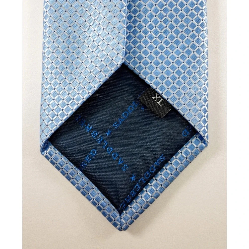 Saddlebred Slim  Silk Blend Tie, Micro Motif Woven Geometric Diamond,  Aqua, XL